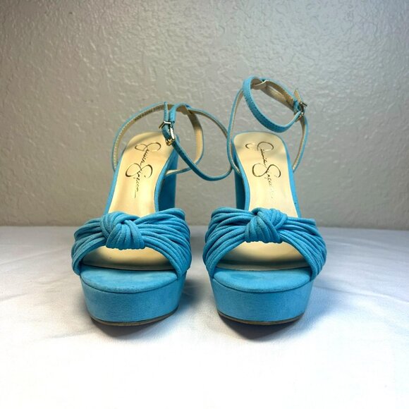 Jessica Simpson Platform Pumps Block Heel Ankle Strap Size 6.5 Nevada Blue - Picture 3 of 11